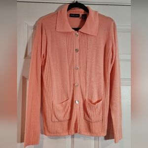 Stephanie Rogers Peach Colored Acrylic Button Up Collared Cardigan Sweater S